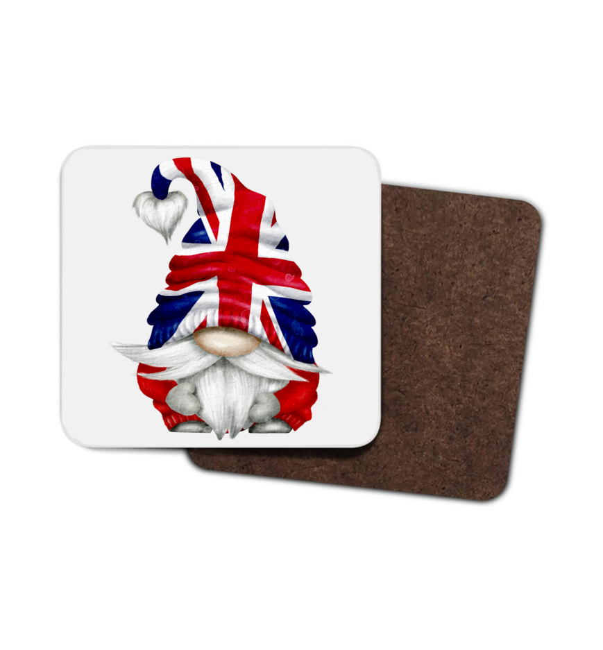 Union Jack Gnome Hardboard Coaster, Union Jack Coaster - Click Image to Close